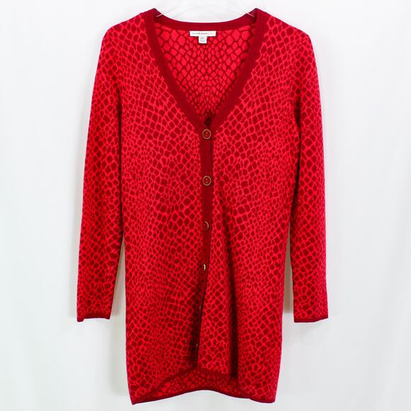 ISAAC MIZRAHI LIVE Red Snake Print V-Neck Cardigan Sweater - Picture 1 of 9
